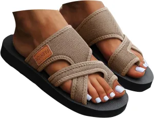 Eduavar Sandals for Women 2025 Dressy Orthopedic Slides Slip on Arch Support Flip Flops Comfortable Summer Beach Slippers