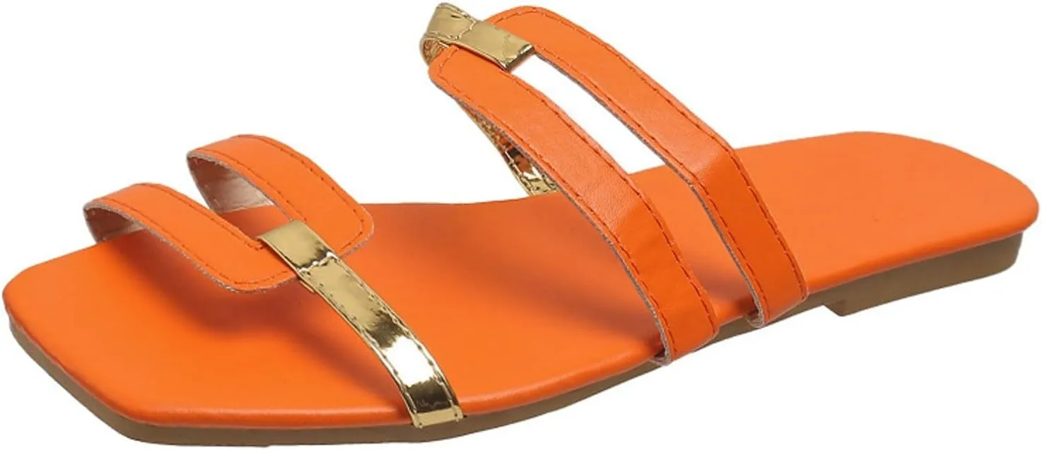 Eduavar Sandals for Women 2025 Womens Dressy Summer Flat Comfortable Fashion Beach Ladies Slides Leather Casual Slippers