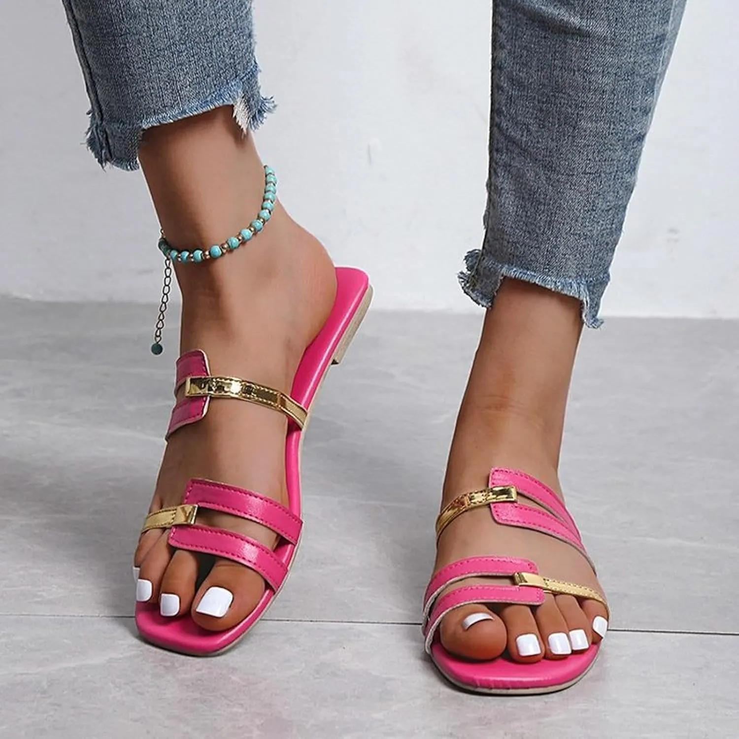 Eduavar Sandals for Women 2025 Womens Dressy Summer Flat Comfortable Fashion Beach Ladies Slides Leather Casual Slippers