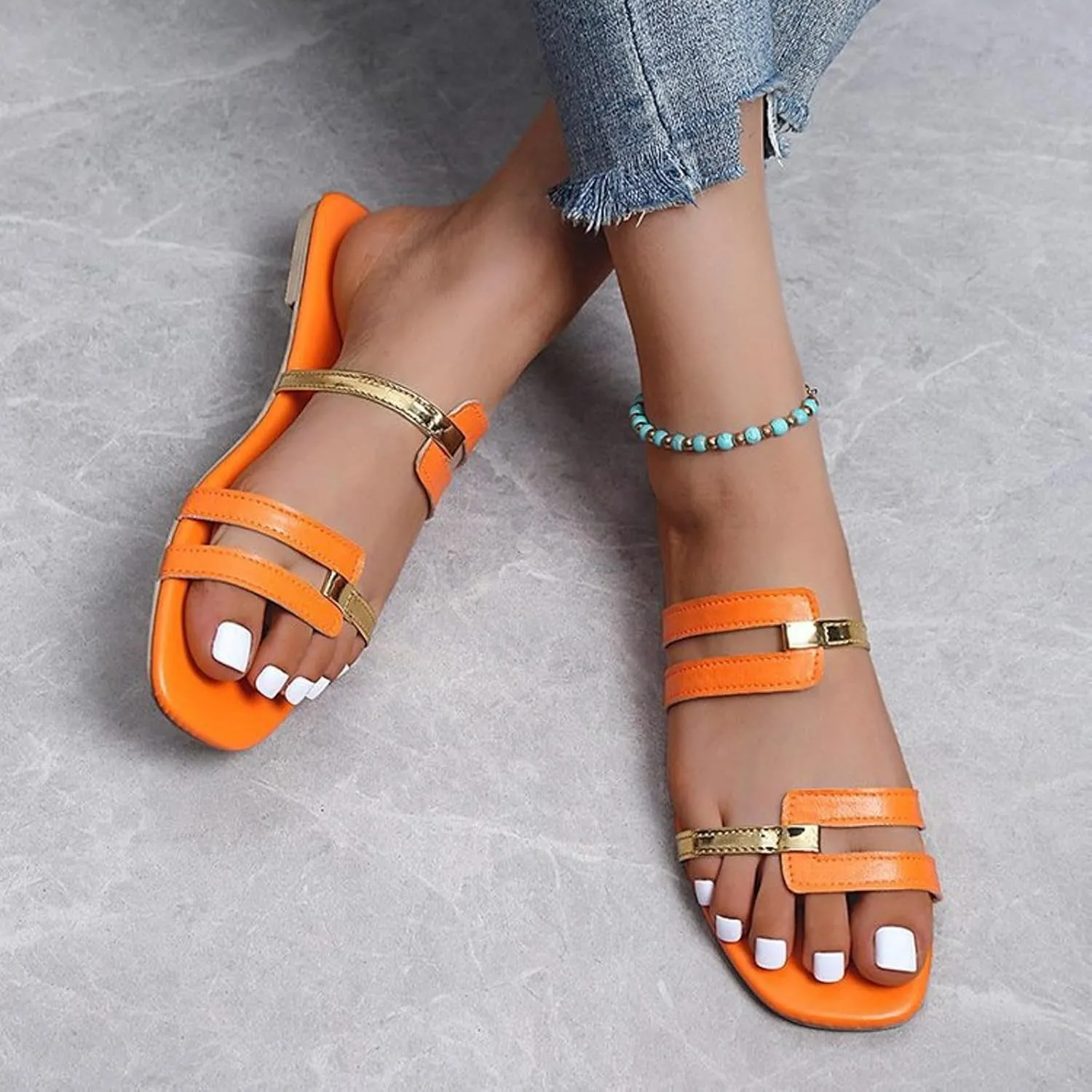 Eduavar Sandals for Women 2025 Womens Dressy Summer Flat Comfortable Fashion Beach Ladies Slides Leather Casual Slippers