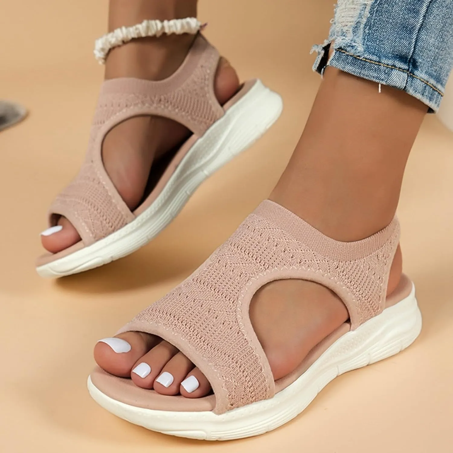 Eduavar Sandals Women Arch Support Open Toe Chunky Foam Slip on Slides Comfortable Lightweight Athletic Yoga Mat Sandals