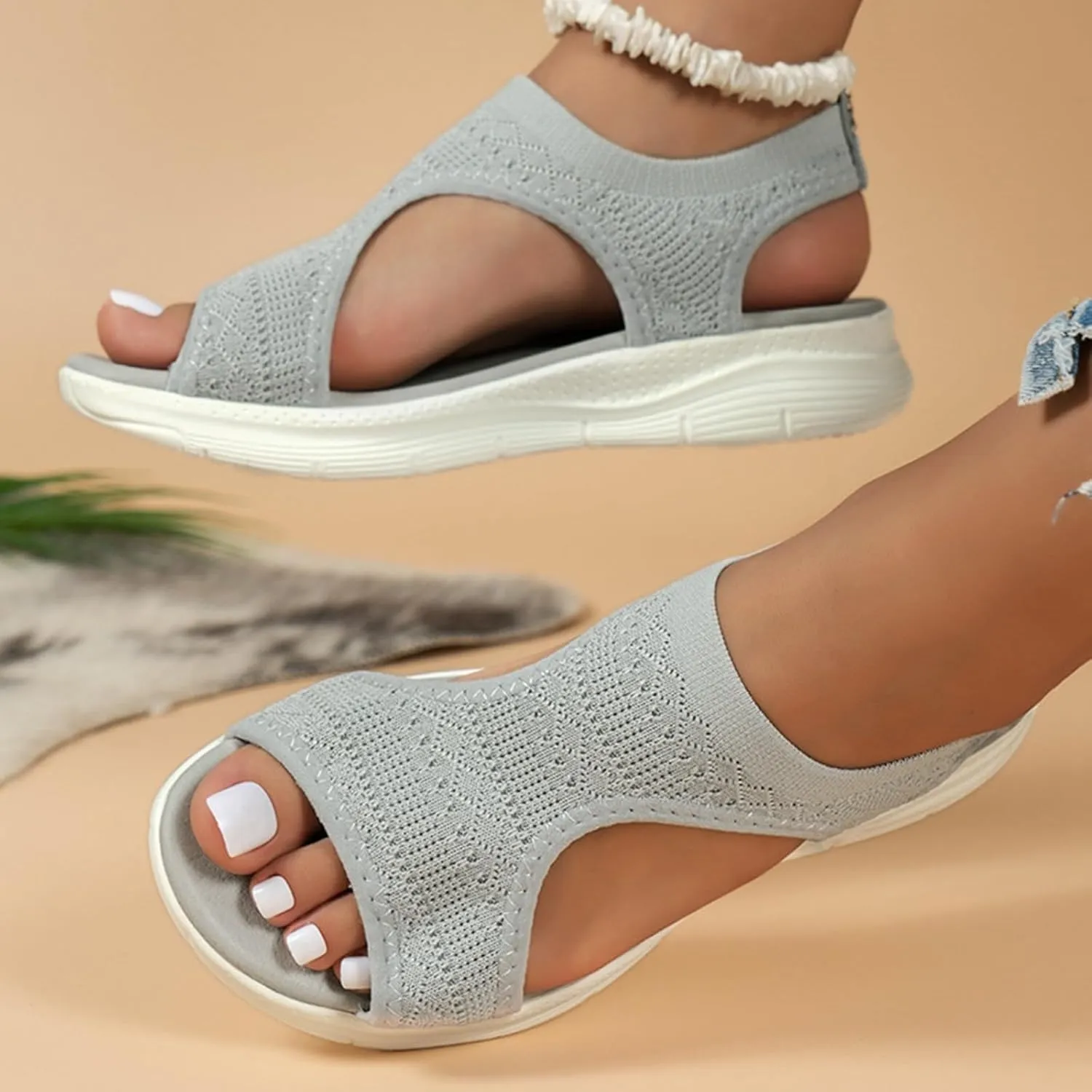 Eduavar Sandals Women Arch Support Open Toe Chunky Foam Slip on Slides Comfortable Lightweight Athletic Yoga Mat Sandals