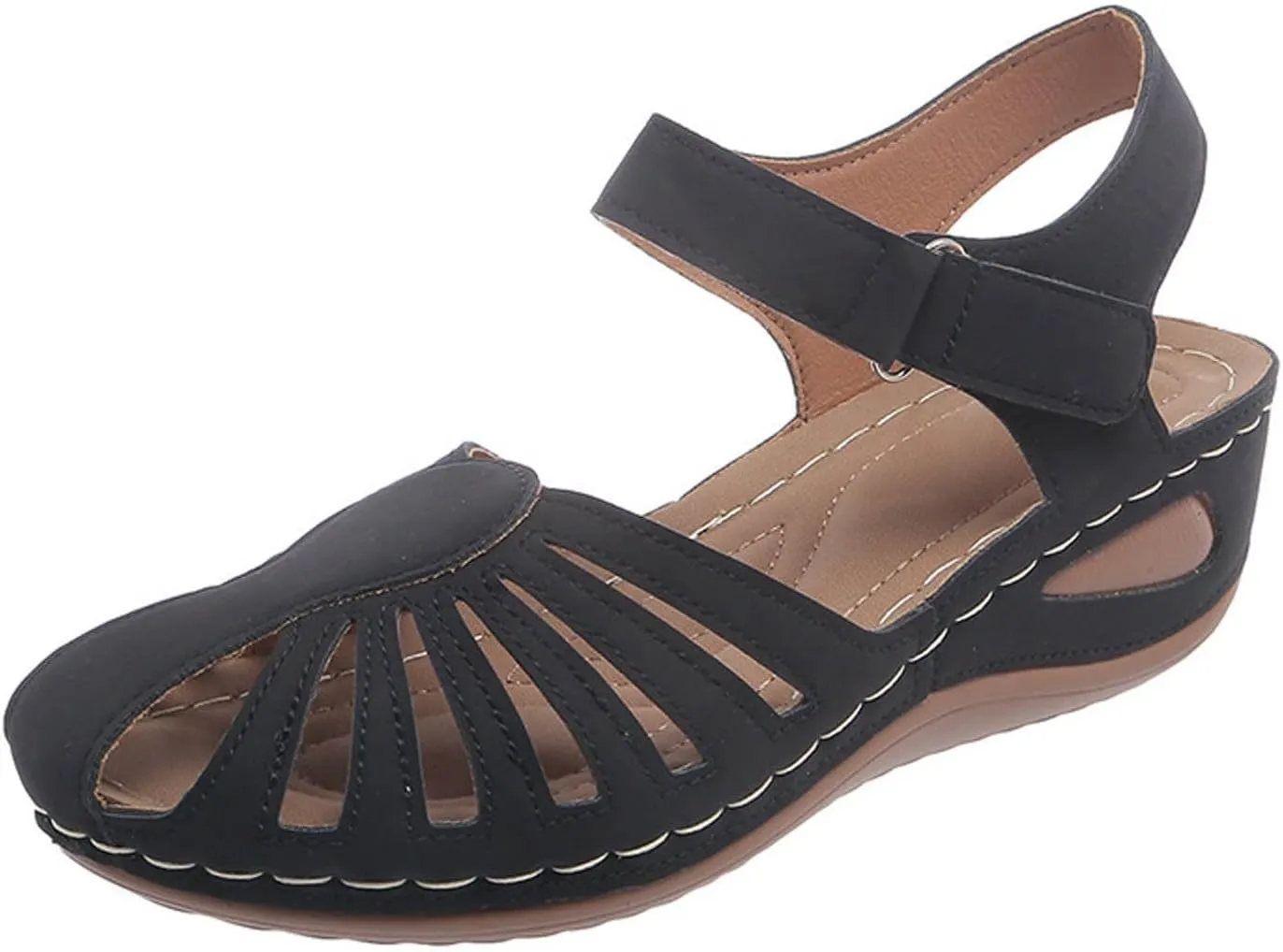 Eduavar Sandals Women Closed Toe Espadrilles Platform Wedge Heels with Adjustable Ankle Strap and Comfortable Cushion Insoles
