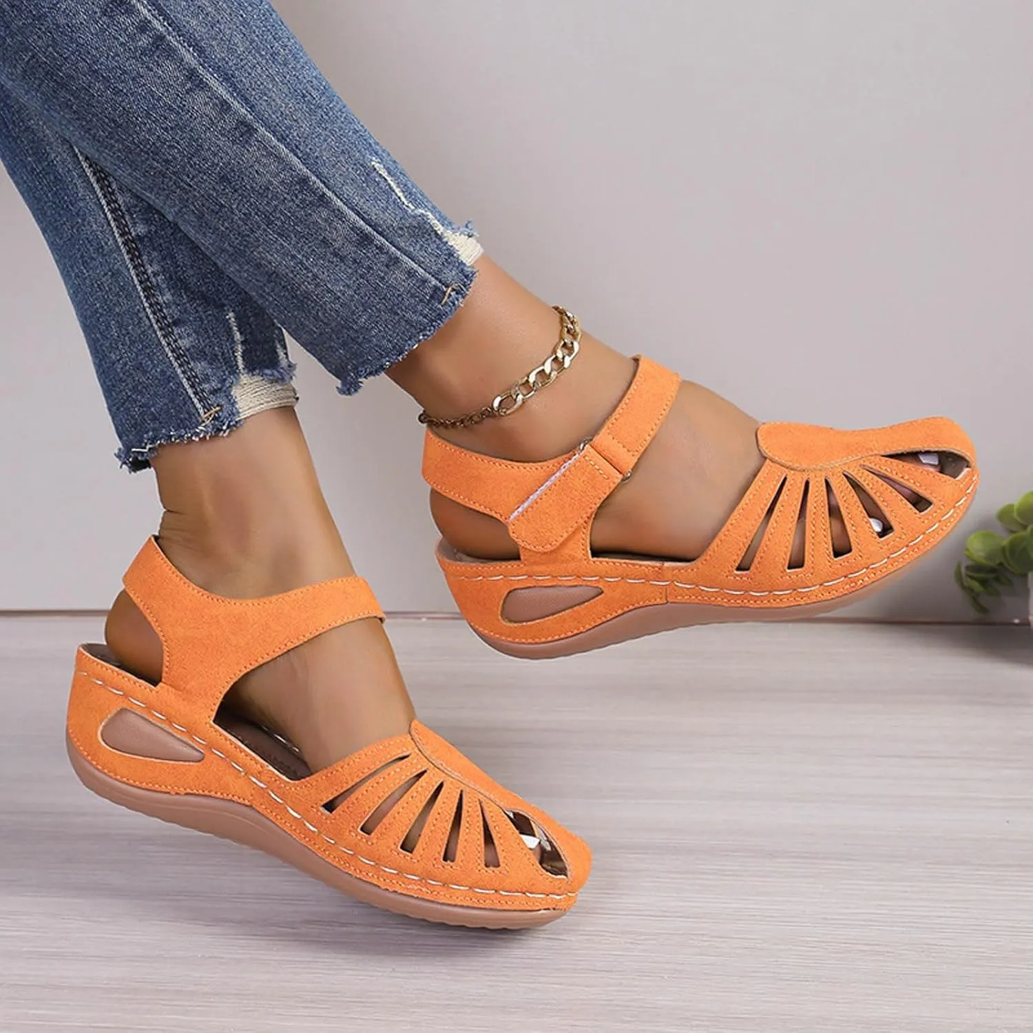 Eduavar Sandals Women Closed Toe Espadrilles Platform Wedge Heels with Adjustable Ankle Strap and Comfortable Cushion Insoles