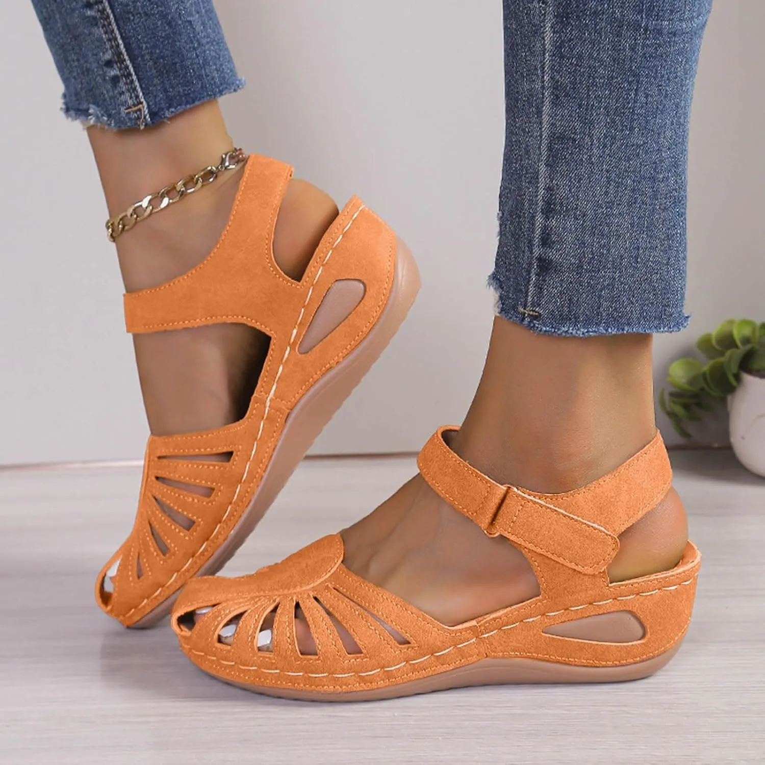 Eduavar Sandals Women Closed Toe Espadrilles Platform Wedge Heels with Adjustable Ankle Strap and Comfortable Cushion Insoles