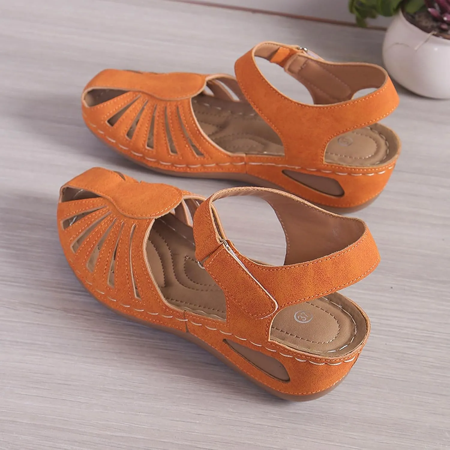 Eduavar Sandals Women Closed Toe Espadrilles Platform Wedge Heels with Adjustable Ankle Strap and Comfortable Cushion Insoles