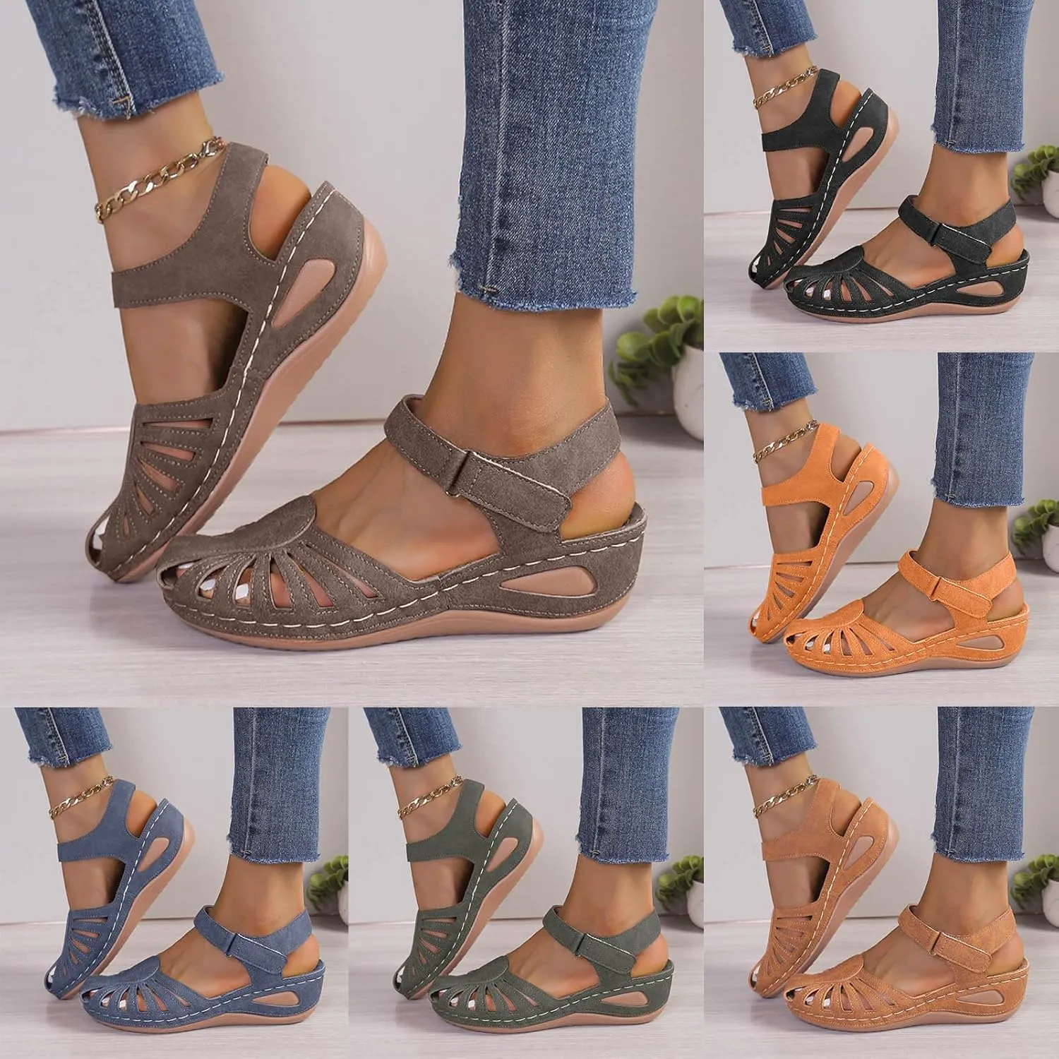 Eduavar Sandals Women Closed Toe Espadrilles Platform Wedge Heels with Adjustable Ankle Strap and Comfortable Cushion Insoles