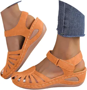 Eduavar Sandals Women Closed Toe Espadrilles Platform Wedge Heels with Adjustable Ankle Strap and Comfortable Cushion Insoles