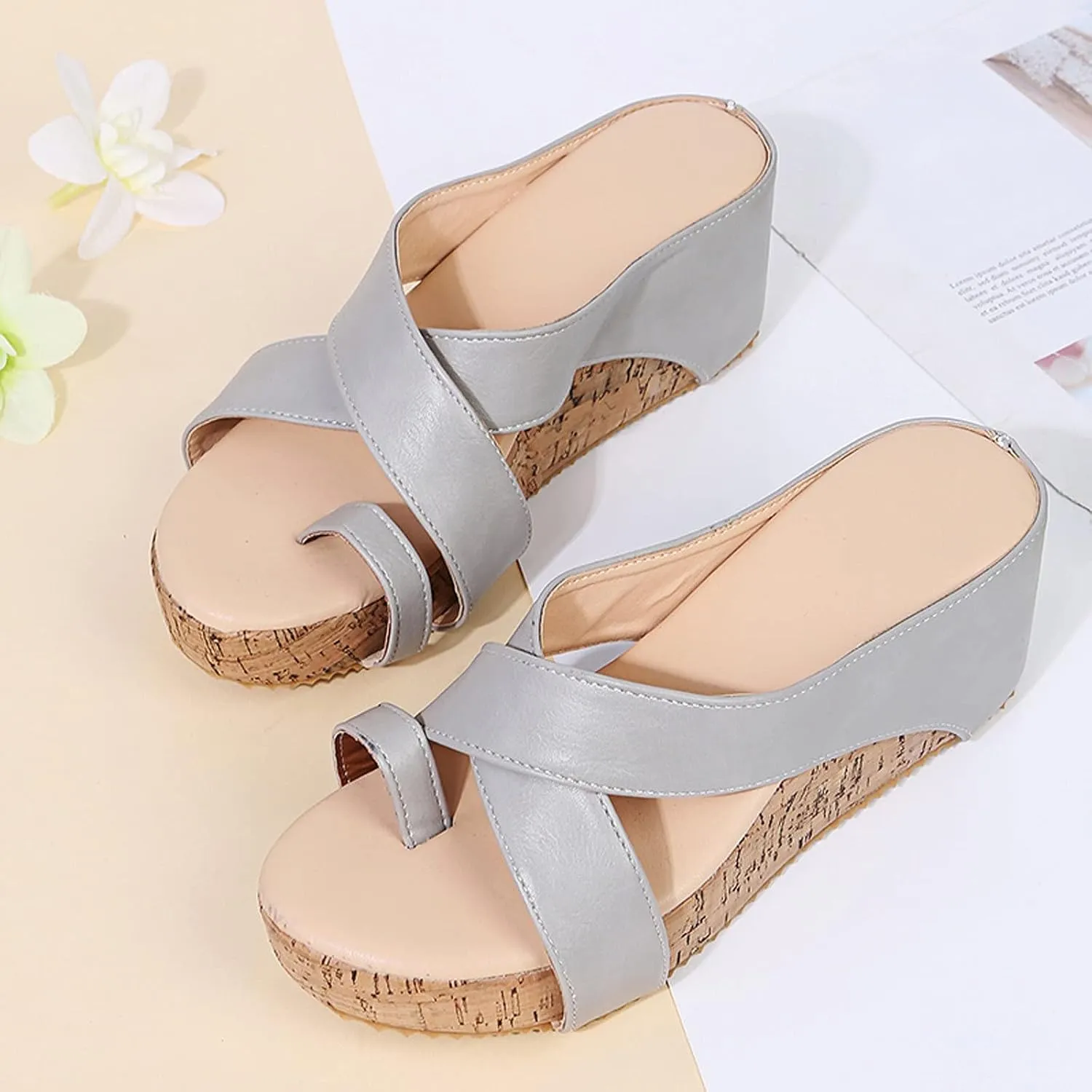Eduavar Wedge Sandals for Women, Sandals Women Dressy Summer Ankle Strap Buckle Sandals Closed Toe Wedge Sandals