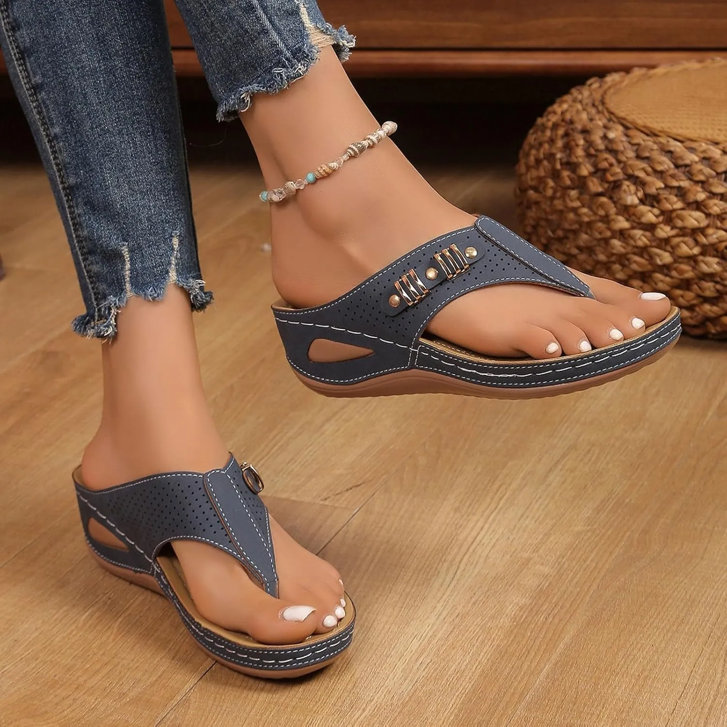 Eduavar Wedge Sandals for Women, Wedge Sandals for Women Comfy Platform Sandals Open Toe Slippers Treavl Sandals