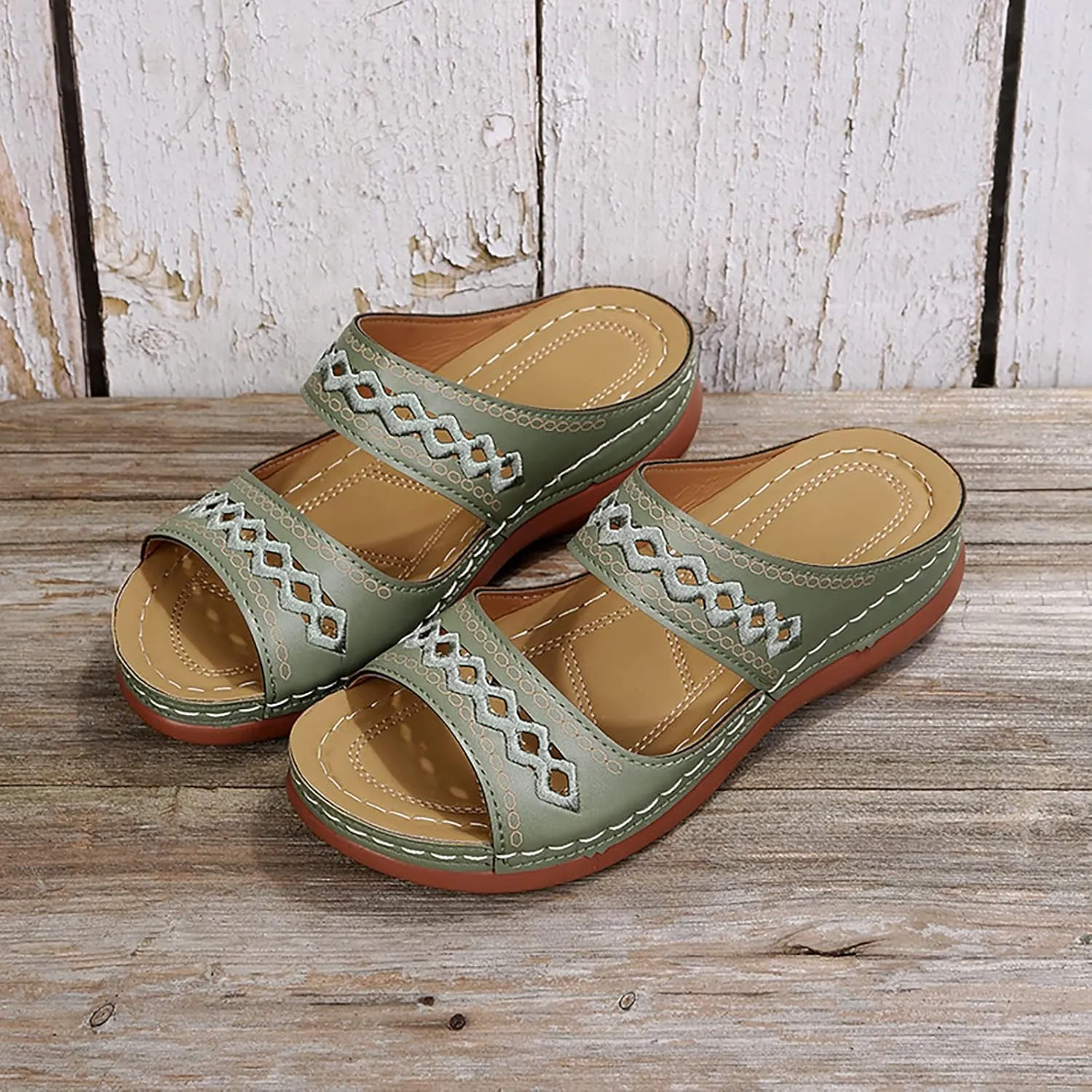 Eduavar Women's Brown Leather Open Toe Wedge Sandals with Arch Support