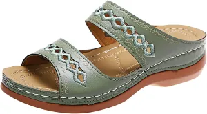 Eduavar Women's Brown Leather Open Toe Wedge Sandals with Arch Support