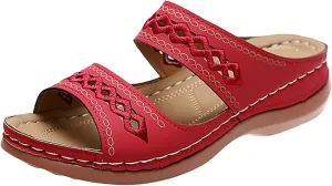 Eduavar Women's Brown Leather Open Toe Wedge Sandals with Arch Support