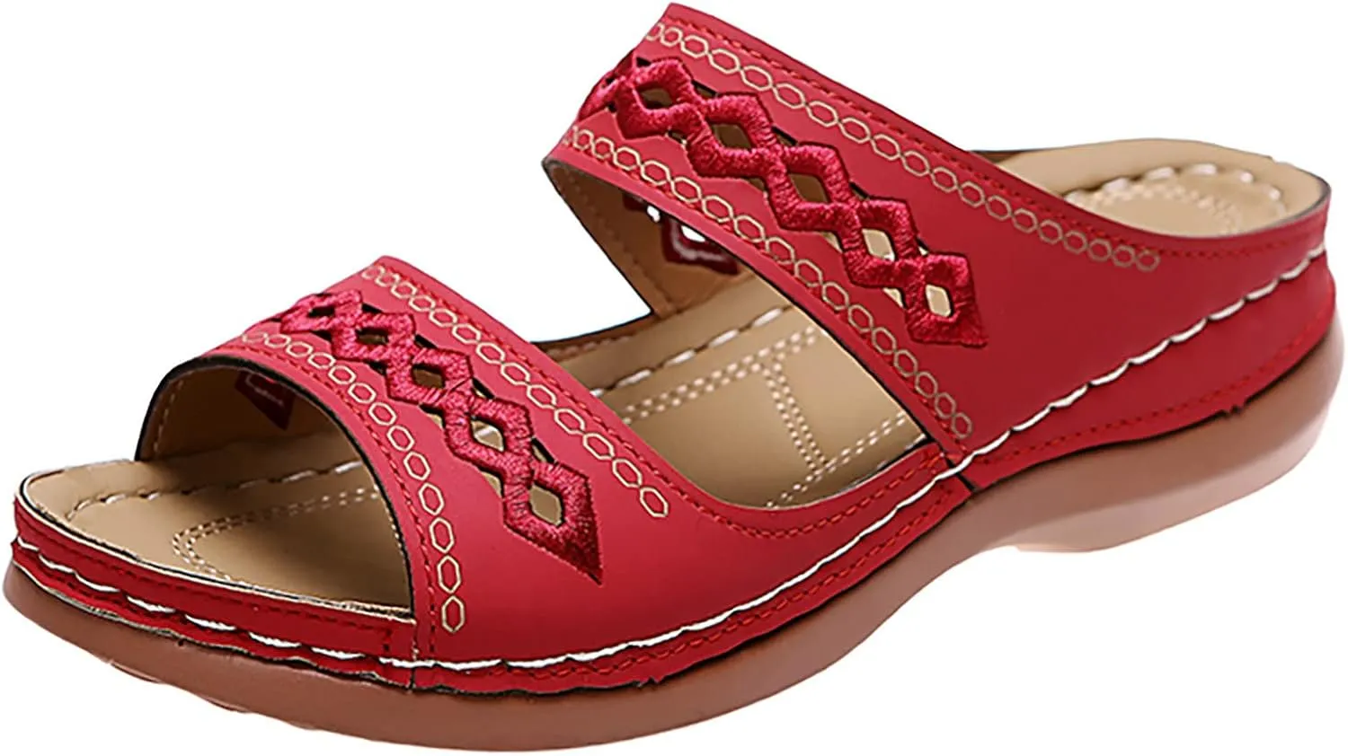 Eduavar Women's Brown Leather Open Toe Wedge Sandals with Arch Support