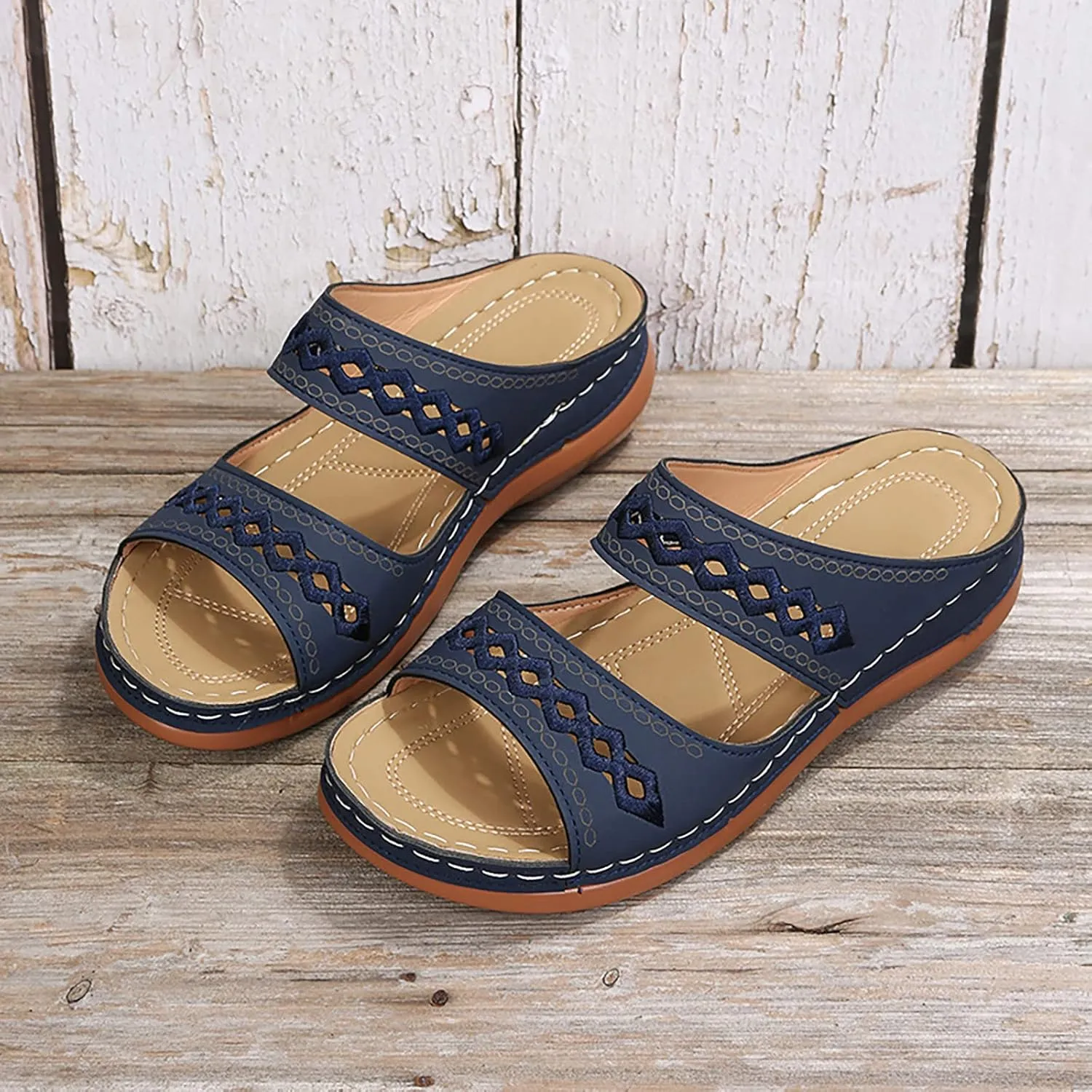 Eduavar Women's Comfort Arch Support Sandals, Black, Open Toe Wedge Slides