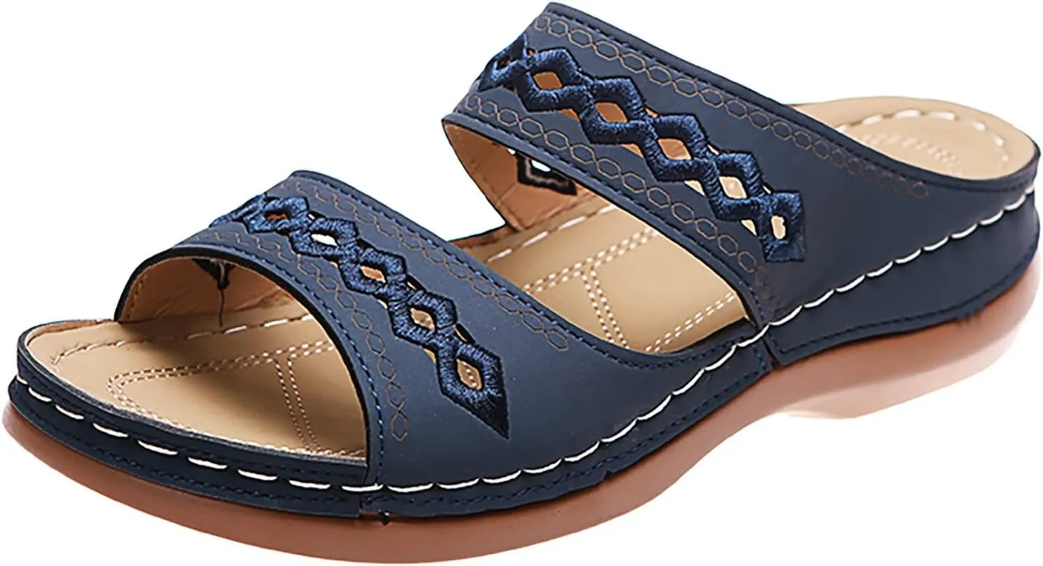 Eduavar Women's Comfort Arch Support Sandals, Black, Open Toe Wedge Slides