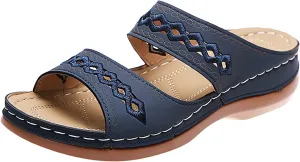 Eduavar Women's Comfort Arch Support Sandals, Black, Open Toe Wedge Slides