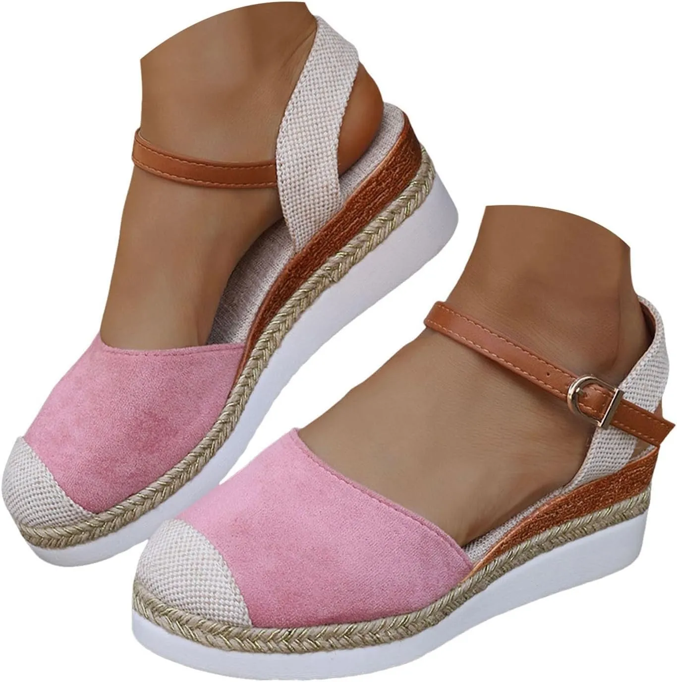 Eduavar Womens Sandals Casual Comfortable Cushion Adjustable Ankle Strap Sandals Flatform Platform Wedges Closed Toe Shoes
