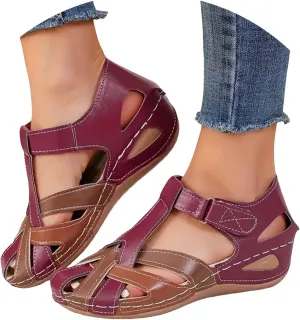 Eduavar Womens Sandals Casual Summer Dressy Wedge Slip-On with Arch Support Orthopedic Closed Toe Breathable Sandals Footwear