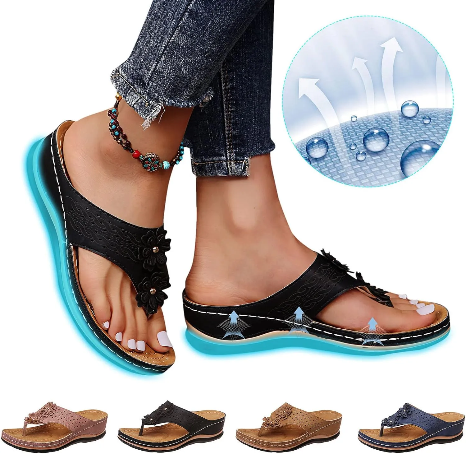 Eduavar Womens Sandals Dressy, Sandals Women Comfortable Flip Flops with Arch Support Summer Beach Sandals Slippers