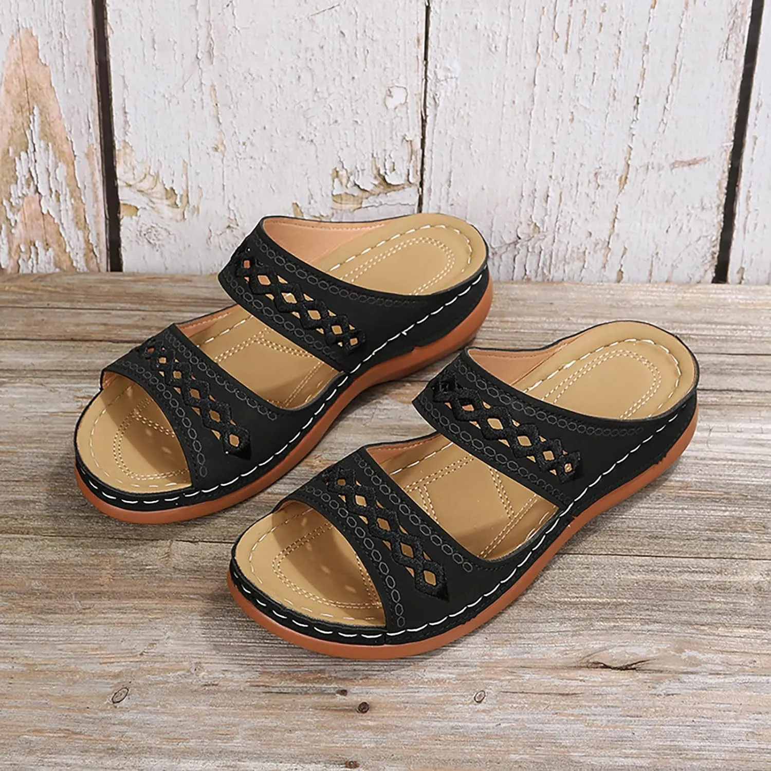 Eduavar Womens Sandals Dressy, Sandals Women Comfortable Sandals Slippers Open Toe Wedge Sandals with Arch Support