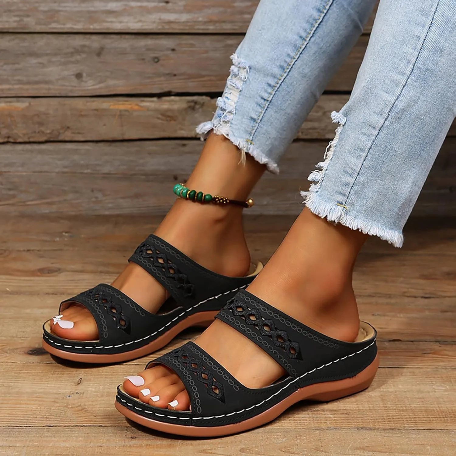 Eduavar Womens Sandals Dressy, Sandals Women Comfortable Sandals Slippers Open Toe Wedge Sandals with Arch Support