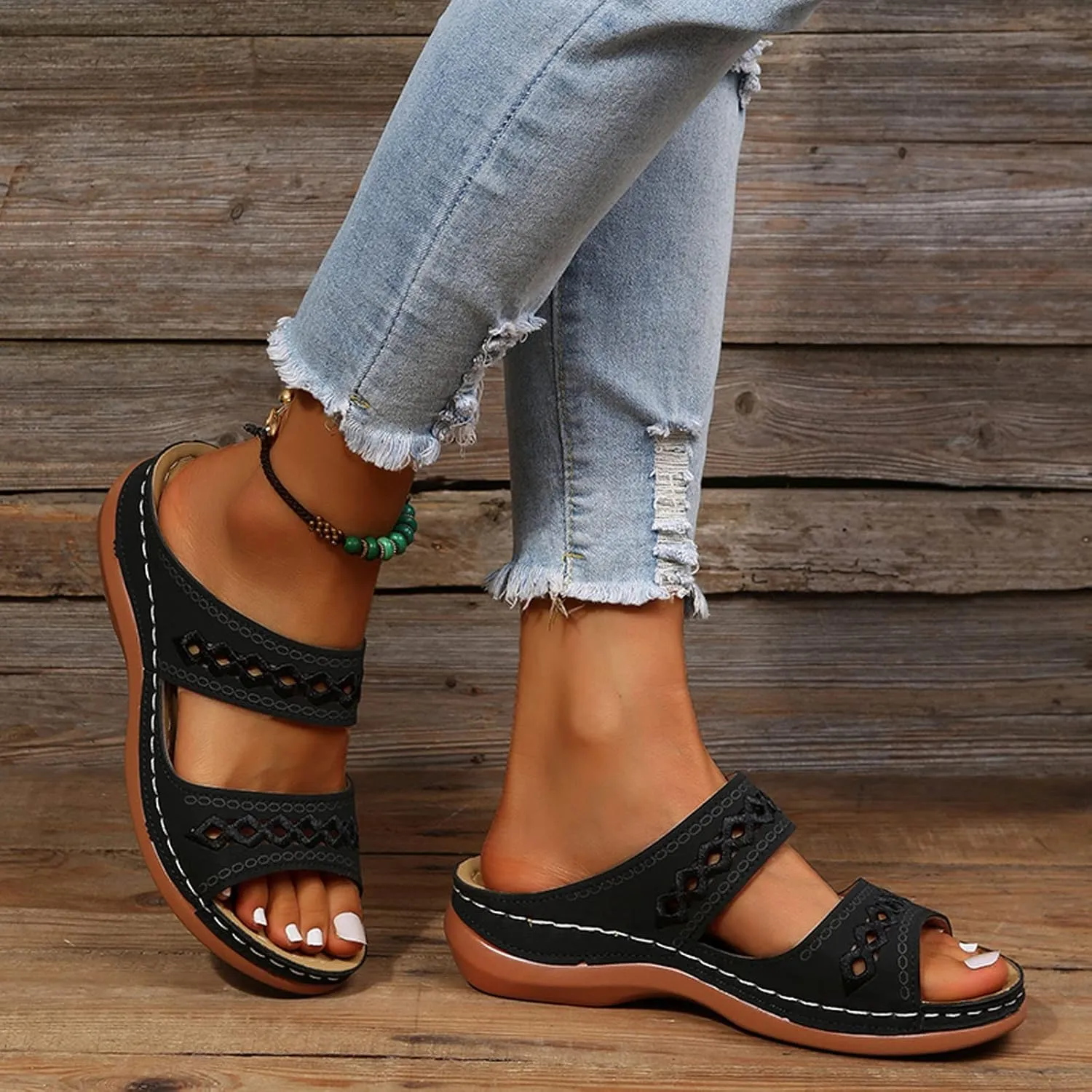 Eduavar Womens Sandals Dressy, Sandals Women Comfortable Sandals Slippers Open Toe Wedge Sandals with Arch Support