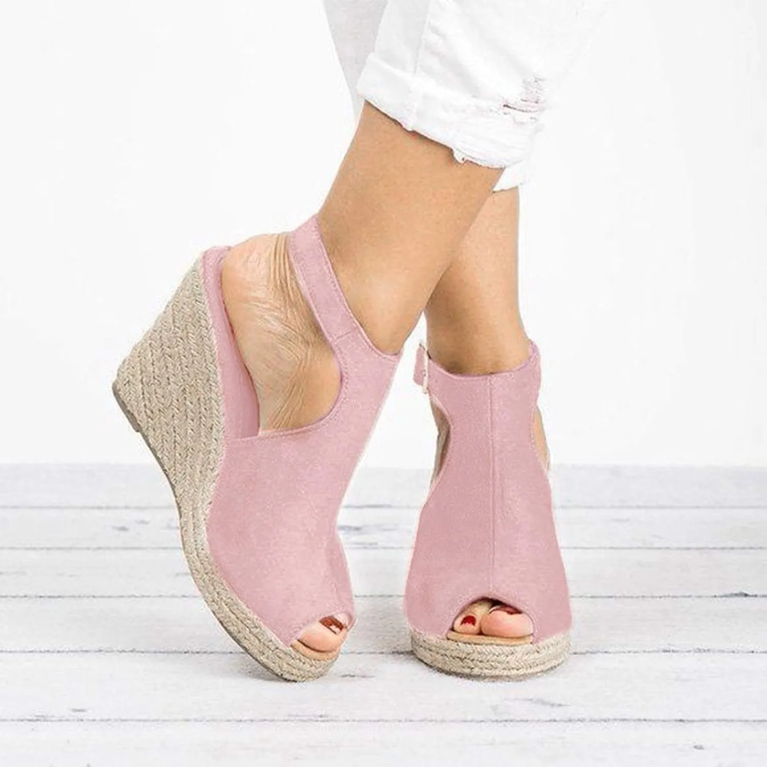 Eduavar Womens Sandals Summer Fashion Dressy Wedge Sandals Comfortable Open Toe Buckle Ankle Strap Platform Casual Shoes