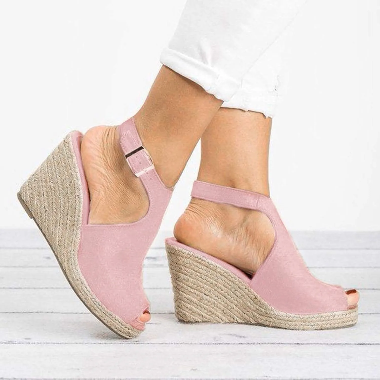 Eduavar Womens Sandals Summer Fashion Dressy Wedge Sandals Comfortable Open Toe Buckle Ankle Strap Platform Casual Shoes