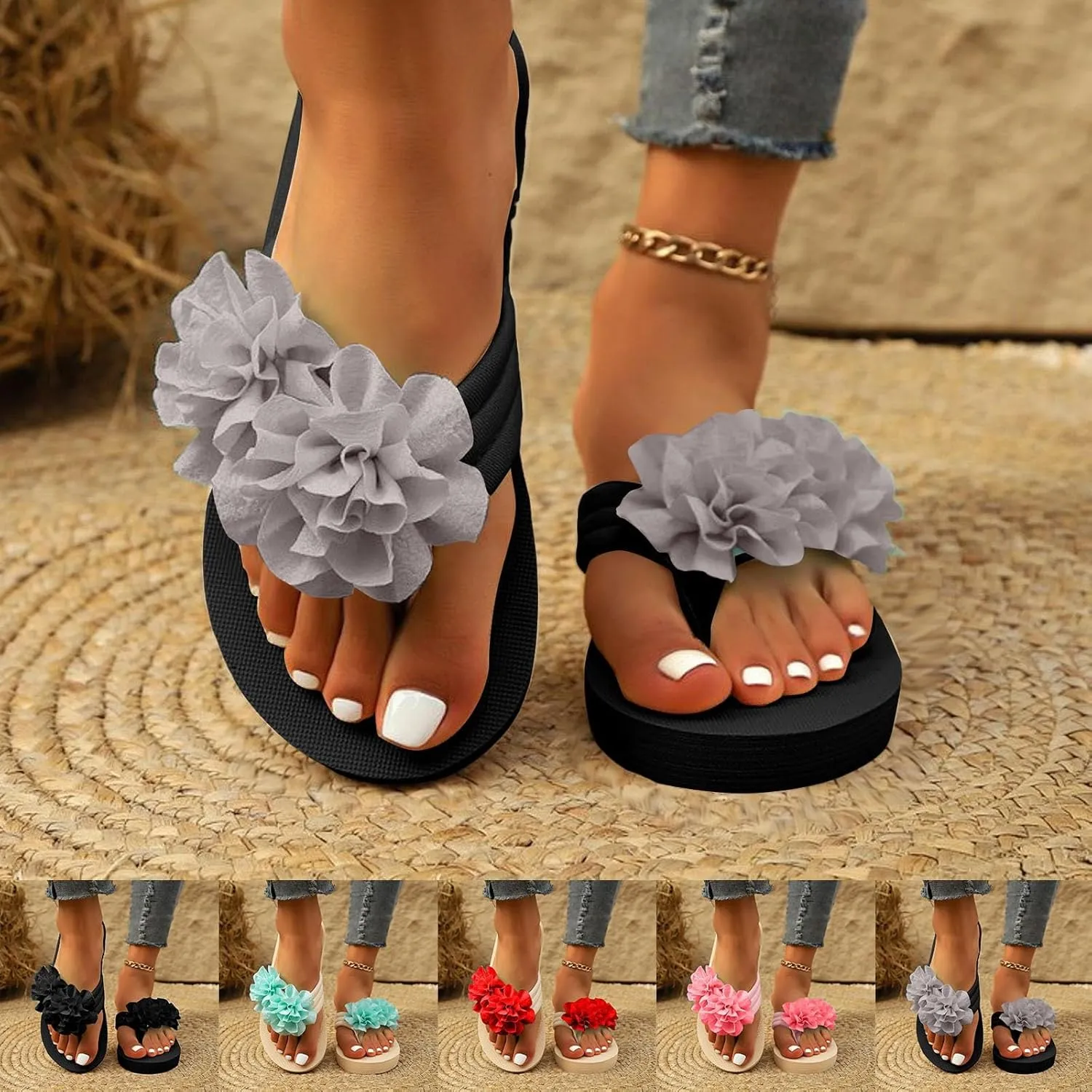 Eduavar Womens Sandals Summer Slip On Yoga Foam Comfortable Flip Flops with Arch Support Non-Slip Walking Thong Slippers