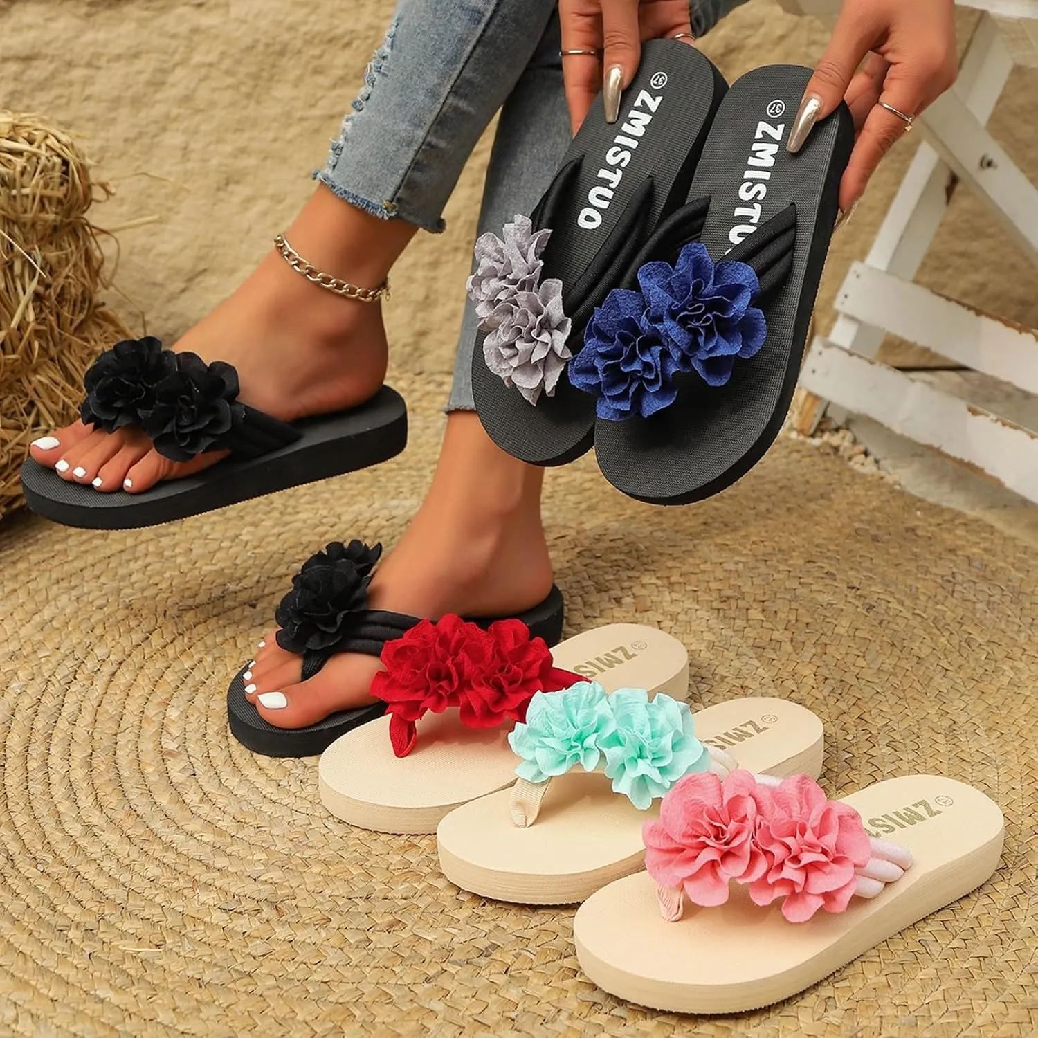Eduavar Womens Sandals Summer Slip On Yoga Foam Comfortable Flip Flops with Arch Support Non-Slip Walking Thong Slippers