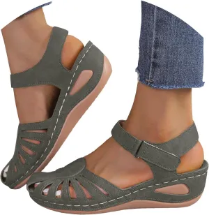 Eduavar Womens Wedge Sandals, Orthopedic Sandals for Women Comfortable Close Toe Sandals Cutout Wedge Sandals