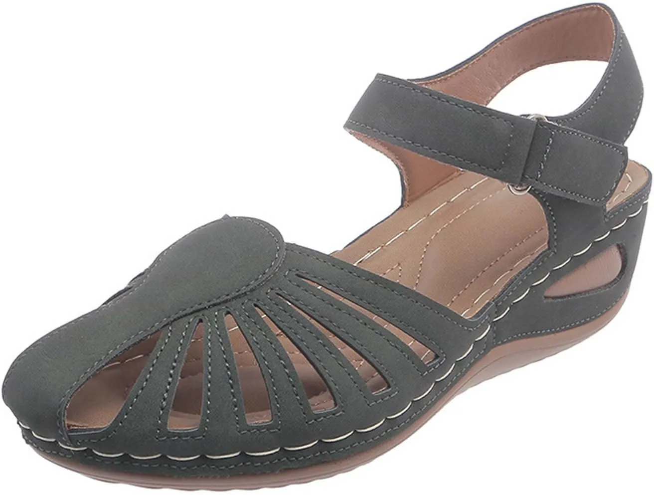 Eduavar Womens Wedge Sandals, Orthopedic Sandals for Women Comfortable Close Toe Sandals Cutout Wedge Sandals