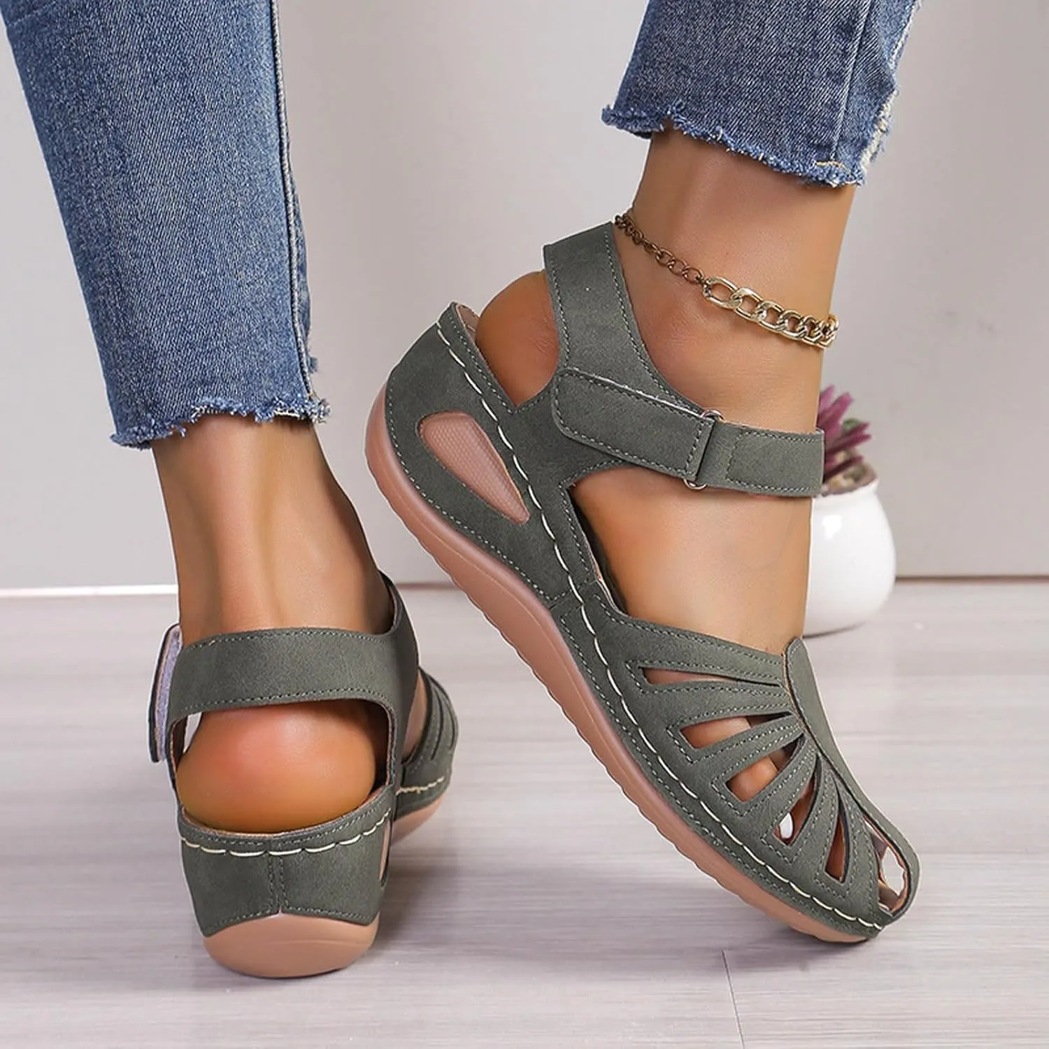 Eduavar Womens Wedge Sandals, Orthopedic Sandals for Women Comfortable Close Toe Sandals Cutout Wedge Sandals
