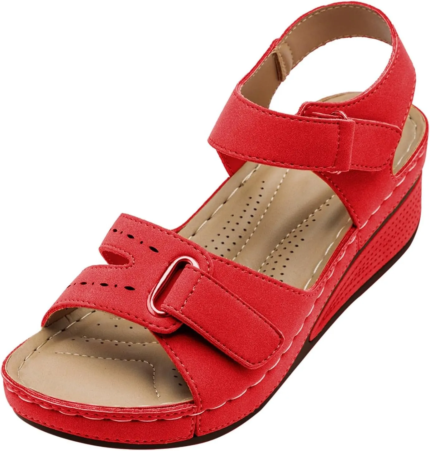 Eduavar Womens Wedge Sandals, Orthopedic Sandals for Women Peep Toe Wedge Sandals Comfortable Ankle Strap Sandals