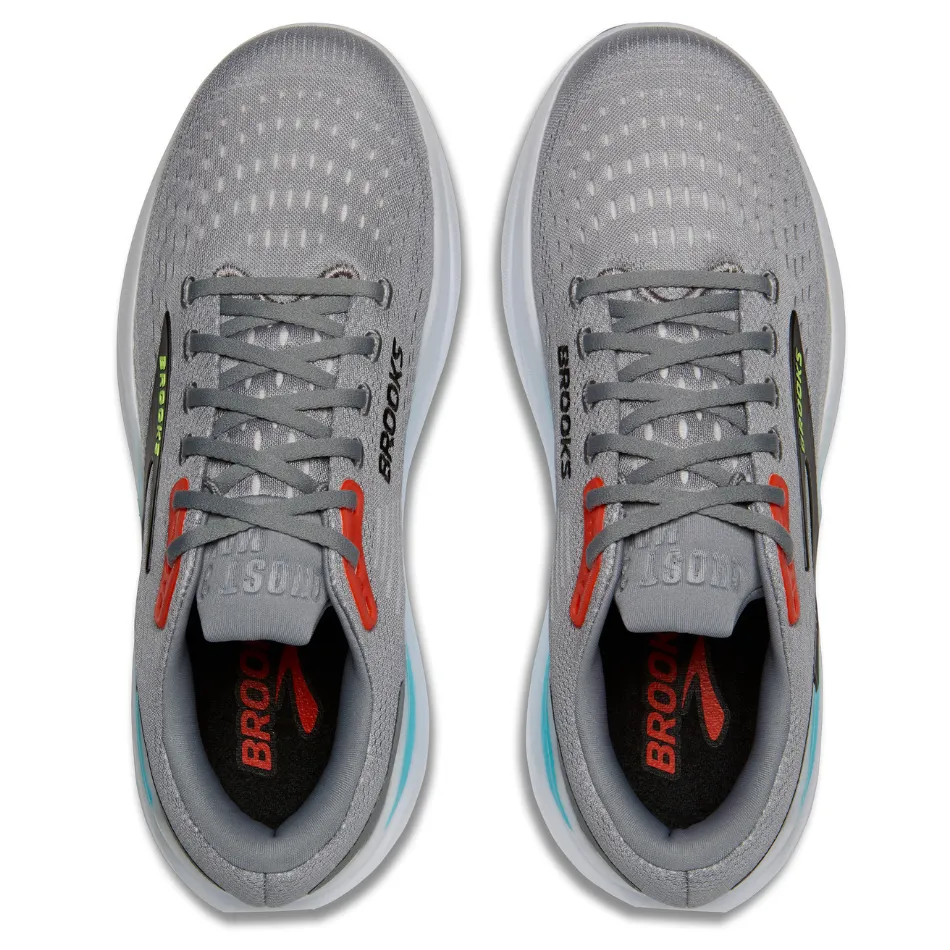 Durable Midsole Foam Brooks Men's Ghost Max 3 Running Shoes in Primer Grey/Antarctica/Red AW25