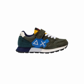 Sun68 scarpa sneakers da ragazzo con laccio elastico e velcro Jaki Solid Z43313K 74 verde militare scuro running in high - altitude areas PU midsole running shoes