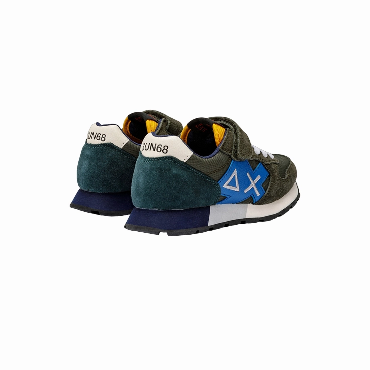Sun68 scarpa sneakers da ragazzo con laccio elastico e velcro Jaki Solid Z43313K 74 verde militare scuro Sustainable