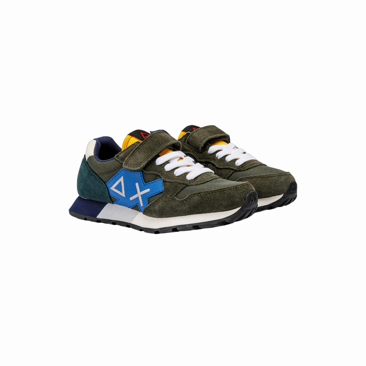 amateur runners Sun68 scarpa sneakers da ragazzo con laccio elastico e velcro Jaki Solid Z43313K 74 verde militare scuro