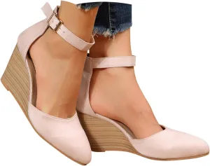 Espadrilles Raffia Closed Toe Heels for Women,Pointed Toe Ankle Strap Dressy Platform Heel Womens Wedge Sandals Comfortable Walking Shoes Casual Boho Summer Beach Ladies Cork Wedges