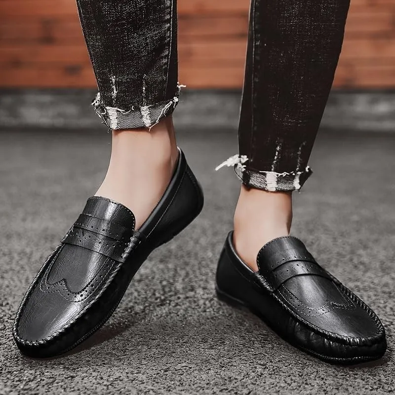 Fashion Men Loafers Faux Leather Working Tuxedo Round Toe Solid Color Prom Anti-Slip Non Slip Shoe Slip On