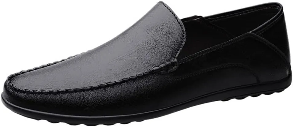 Fashion Men Loafers Pu Leather Wedding Round Toe Wedding Slip Resistant Block Heel Anti-Slip Rubber Sole Shoe Slip-on