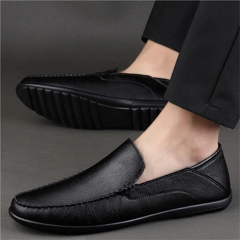Fashion Men Loafers Pu Leather Wedding Round Toe Wedding Slip Resistant Block Heel Anti-Slip Rubber Sole Shoe Slip-on