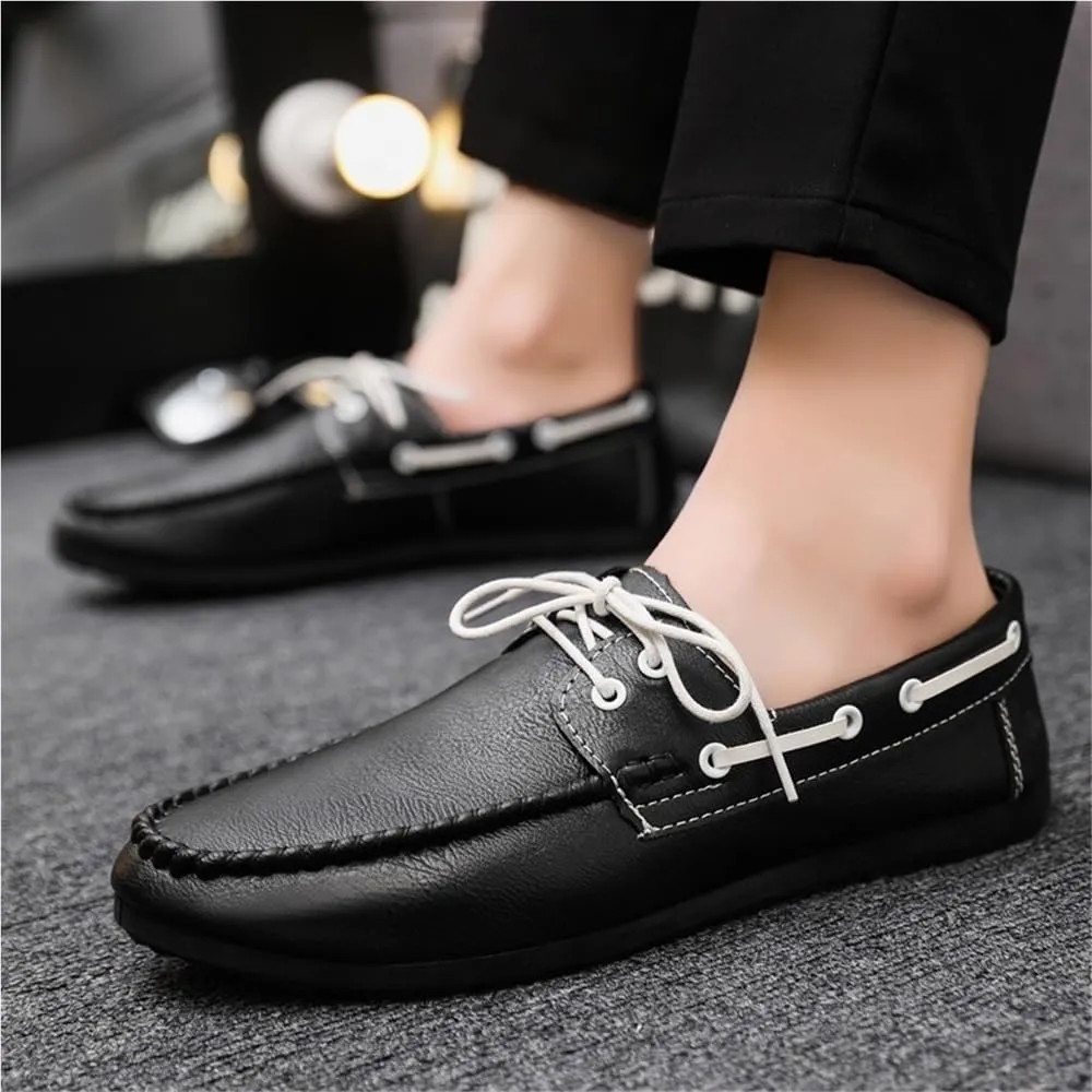 Fashion Men Loafers Shoes Faux Leather Casual Solid Color Anti-Slip Non Slip Rubber Sole Block Heel Low Top Shoe Slip-on