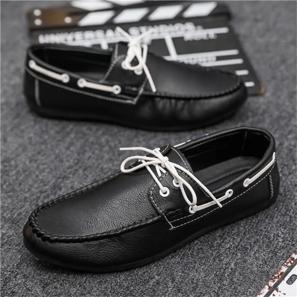 Fashion Men Loafers Shoes Faux Leather Casual Solid Color Anti-Slip Non Slip Rubber Sole Block Heel Low Top Shoe Slip-on