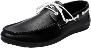 Fashion Men Loafers Shoes Faux Leather Casual Solid Color Anti-Slip Non Slip Rubber Sole Block Heel Low Top Shoe Slip-on