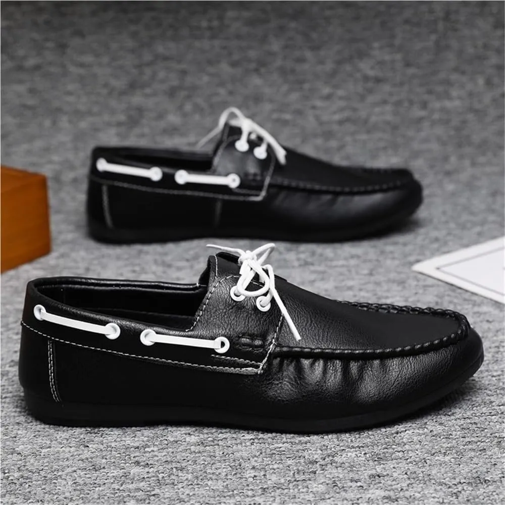 Fashion Men Loafers Shoes Faux Leather Casual Solid Color Anti-Slip Non Slip Rubber Sole Block Heel Low Top Shoe Slip-on