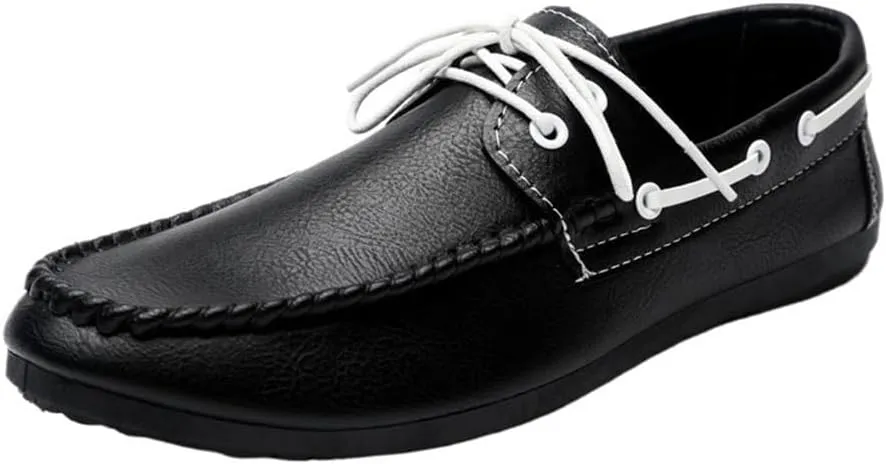 Fashion Men Loafers Shoes Faux Leather Casual Solid Color Anti-Slip Non Slip Rubber Sole Block Heel Low Top Shoe Slip-on
