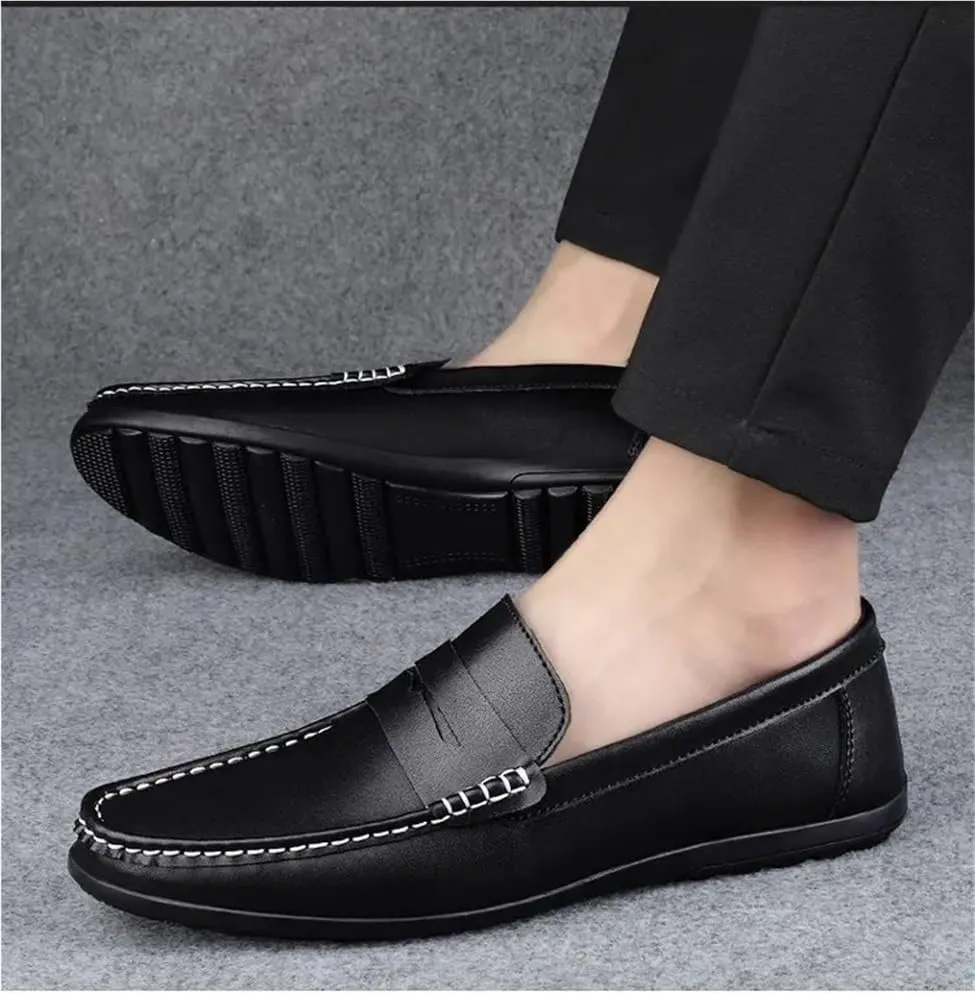 Fashion Men's Shoes Faux Leather Working Solid Color Heel Non Slip Anti-Slip Low Top Rubber Sole Shoe Slip-on