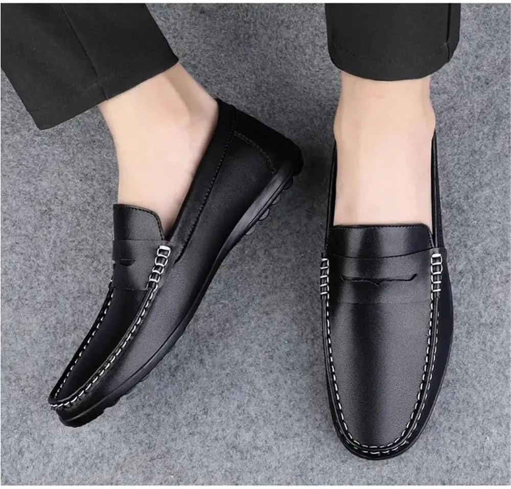 Fashion Men's Shoes Faux Leather Working Solid Color Heel Non Slip Anti-Slip Low Top Rubber Sole Shoe Slip-on
